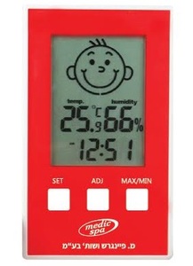 מד לחות וטמפרטורה לחדרי ילדים - אדום
