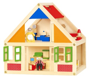 בית בובות דו-קומתי מעץ מלא