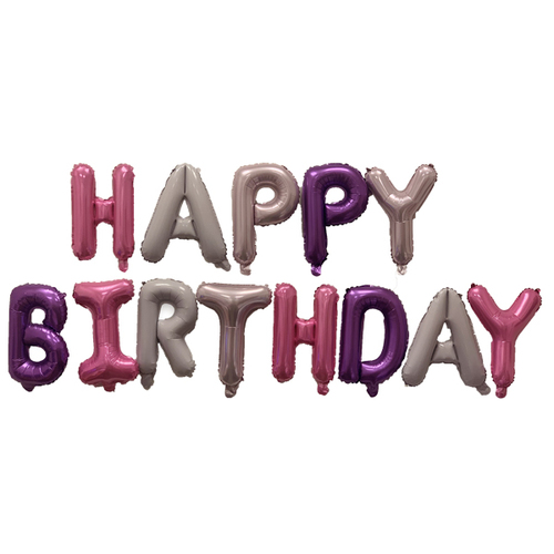 מארז בלונים HAPPY BIRTHDAY לניפוח עצמי ורוד סגול