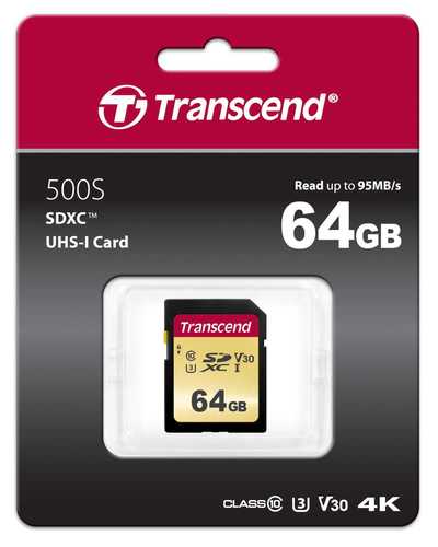כרטיס זיכרון Transcend SDXC 64GB UHS-I 500S