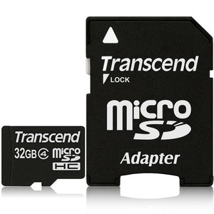 כרטיס זיכרון Transcend 32GB micro SDHC Class4 עם מתאם