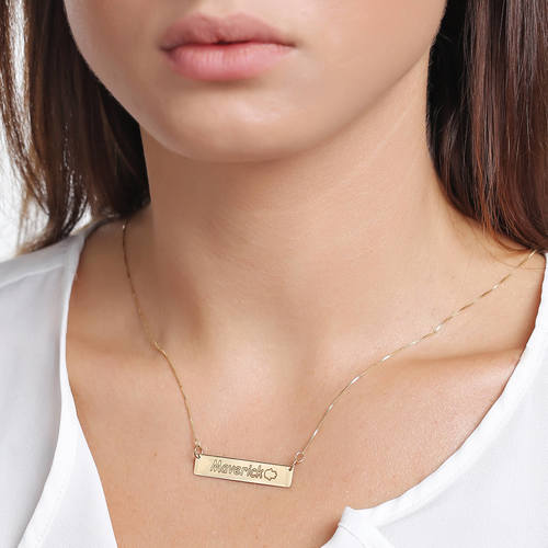 שרשרת ותליון לוחית פס חותם מזהב 14K