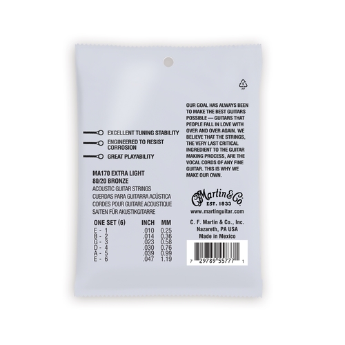 סט מיתרים 0.10 לגיטרה אקוסטית MARTIN AUTHENTIC SP MA170
