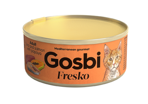 שימורי חתולים Gosbi סלמון ופפאיה 70 גרם מזון רטוב בטעם דג