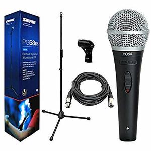 סט מיקרופון PG58 SHURE עם סטנד, כבל, מחזיק מיקרופון ומתאם למיקרופון