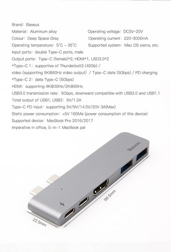 Baseus Thunderbolt 3.0 USB Type C Hub for Apple MacBook Pro 