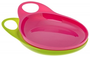 2 צלחות האכלה בעלות אחיזה קלה - ורוד