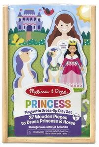 סט הלבשה מגנטי מעץ 2 בובות ו 37 חלקי לבוש - נסיכה וסוס