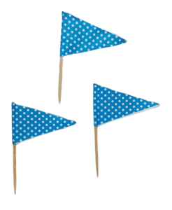 קישוטי עוגות דגם דגלים גוון כחול עם נקודות לבנות 20 יחידות