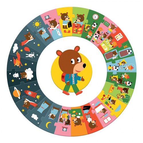 סדר יום - פאזל רצפה עגול!  (24 חלקים) מבית DJECO