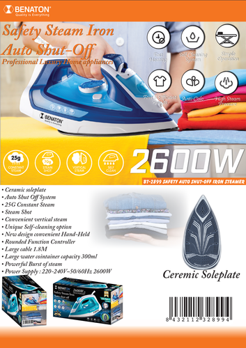 מגהץ מקצועי בלחץ ‏אדים קרמי BENATON BT-2899 2600W