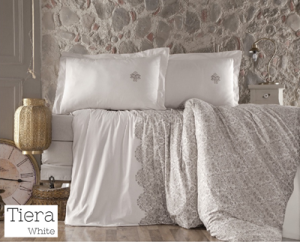 סט מצעים זוגי 180 100% כותנה Tiera White