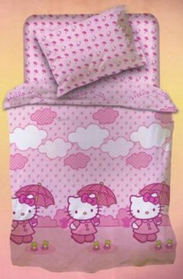 סט מצעים מיטה וחצי לילדים 100% כותנה סאטן HELLO KITTY