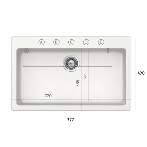 כיור מטבח אקווטופ פרימוס N-100-XL מותקן שטוח על משטח שיש, עיצוב חדשני, מתאים לטוחן אשפה.