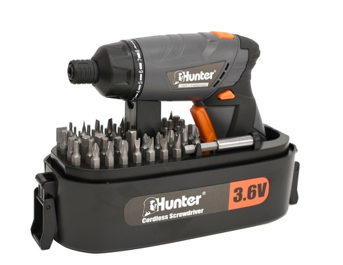 מברגה קומפקטית נטענת 3.6V ידית מתכווננת + פנס + 52 ביטים 100311-016 Hunter
