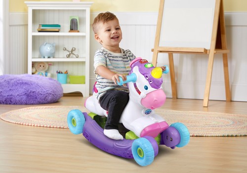 נדנדת חד קרן הופכת לבימבה מנגנת ומאירה עם חיישן תנועה - סגול