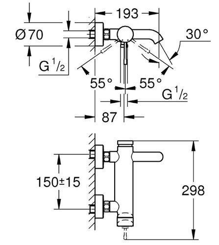 סוללה חיצונית לאמבט   GROHE 33624001 מסדרת אסנס