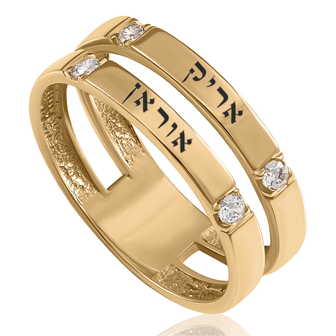 טבעת חותם שתי חריטות זהב 14K