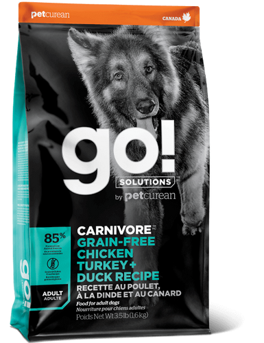 מזון ללא דגנים GO Carnivore עוף הודו וברווז לכלב בוגר 9.98 ק״ג מזון איכותי לכלבים