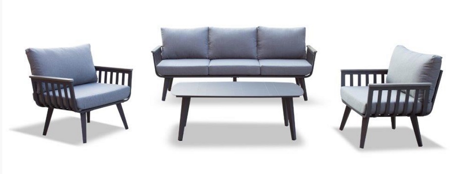 פינת ישיבה לגינה ולמרפסת דגם "אוקיינוס"  תלת מושבי שחור STB- מערכת ישיבה אלומיניום יפהפייה בעיצוב מנצח 