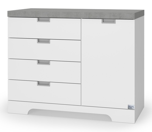 שידת החתלה רחבה לתינוק פלג עם 4 מגירות ודלת ארונית עשויה MDF בציפוי מלמין - לבן/אפור דמוי בטון (מורכב מתצוגה)