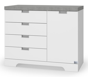 שידת החתלה רחבה לתינוק פלג עם 4 מגירות ודלת ארונית עשויה MDF בציפוי מלמין - לבן/אפור דמוי בטון (מורכב מתצוגה)