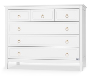 שידת החתלה רחבה לתינוק קרן בסגנון כפרי וידיות מוזהבות עשויה MDF - לבן