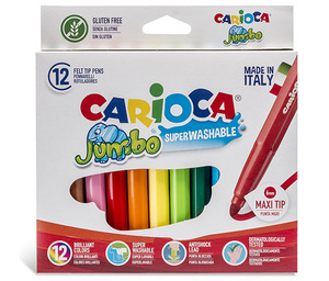 טושים עבים JUMBO קריוקה - 12 צבעים CARIOCA