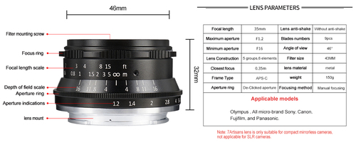 7Artisans 35mm F1.2 for eos-M