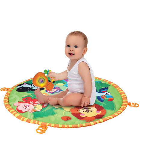 אוניברסיטה ומשטח פעילות לתינוק עם 4 צעצועים נתלים וצעצוע אורקולי - ג'ונגל