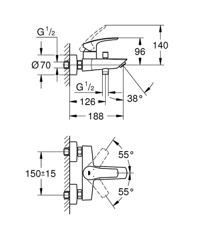 ברז סוללה 33300003 יורוסמרט EUROSMART כרום GROHE