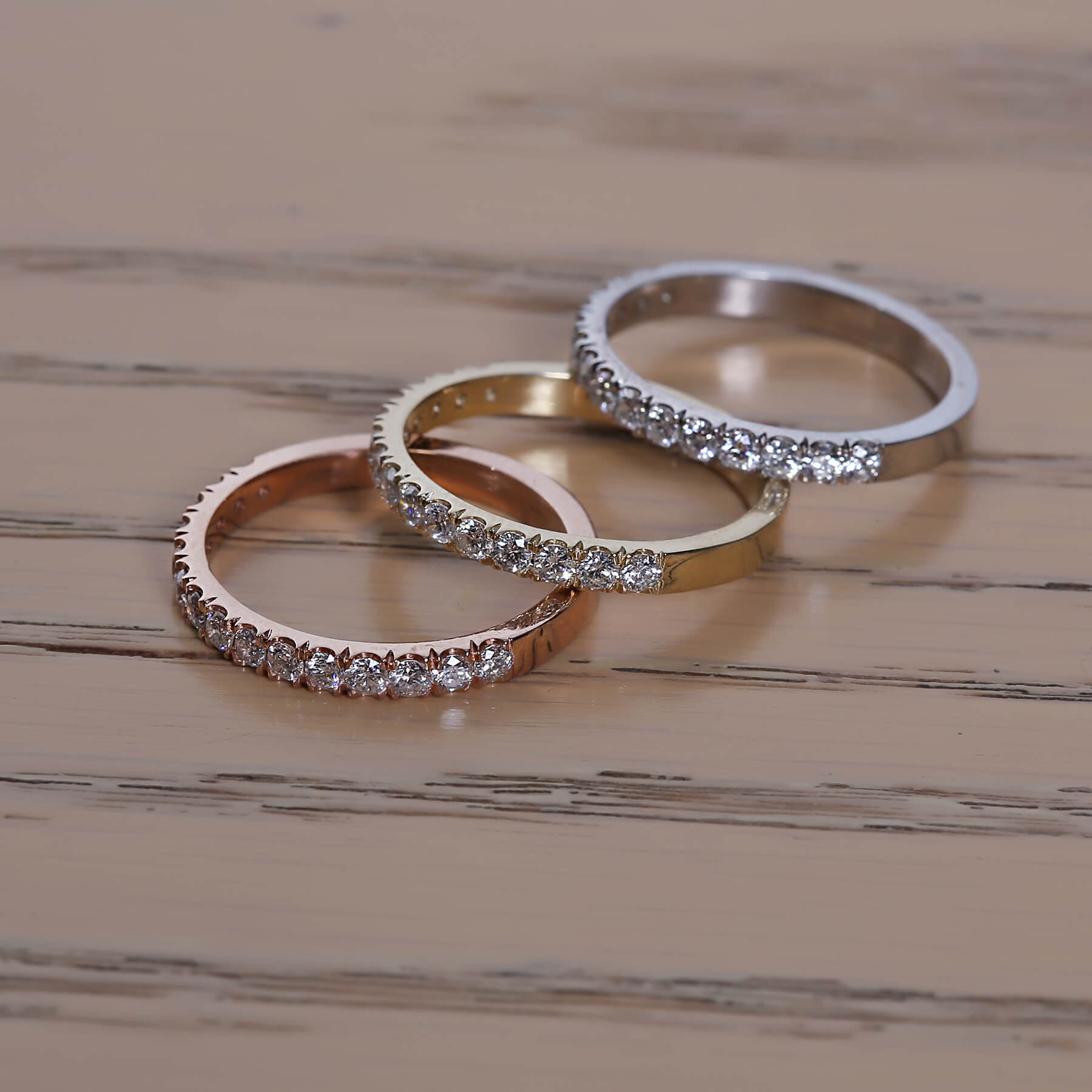 טבעת יהלומים חצי נישואים 0.50ct מזהב 14K