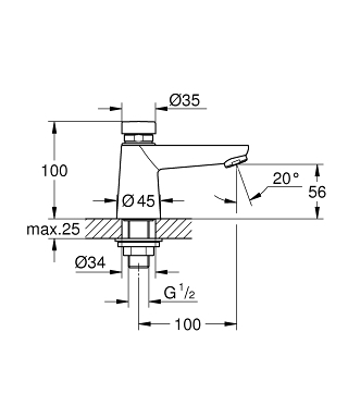 ברז מים קרים מנתי 36265000 כרום GROHE
