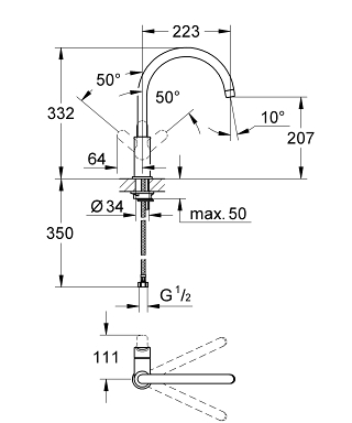 ברז מטבח 31233000 באו-אדג' BAUEDGE כרום GROHE