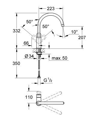 ברז מטבח 31232000 באו-לופ BAULOOP כרום GROHE