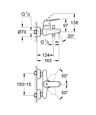 ברז סוללה 32831000 יורוקוסמו EUROCOSMO כרום GROHE