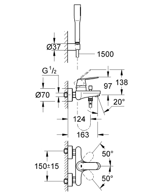 ברז סוללה 32832000 יורוקוסמו EUROCOSMO כרום GROHE