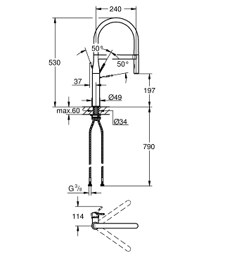 ברז נשלף גרואה 30294000 אסנס פרופשיונל ESSNCE PROFESSIONAL כרום GROHE
