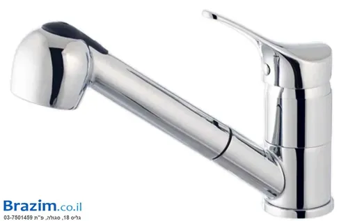 ברז מטבח נשלף מבית שוני עם מזלף שני מצבים ובגימור כרום.