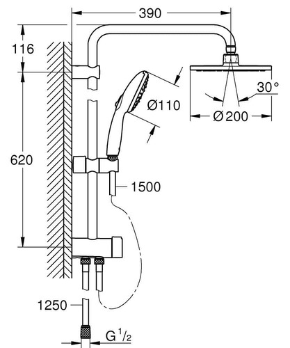 GROHE-גרואה מוט מקלחת משולב יוקרתי דגם 27389003