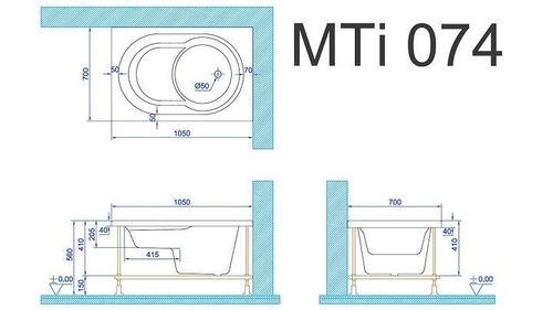 אמבטיה אקרילית דגם MTI 74 105/70 ישיבה