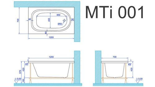 אמבטיה אקרילית מלבנית 120X70 MTI 01