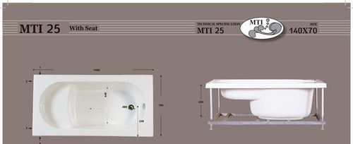 אמבטיה אקרילית מלבנית 140X70 MTI 25 סמ
