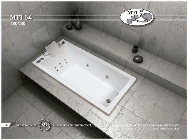 אמבטיה אקרילית מלבנית 180X80 MTI 64 סמ