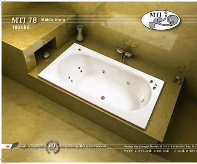אמבטיה אקרילית מלבנית MTI 78 180X80