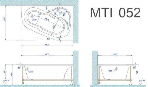 אמבטיה אקרילית פינתית MTI 52 150X100