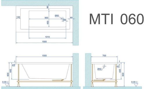 אמבטיה מלבנית MTI 60 מידה 150X70 סמ