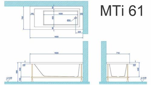 אמבטיה מלבנית מידה 160X70 דגם MTI 61
