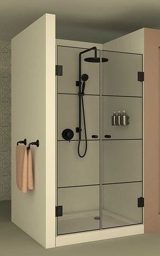 מקלחון חזית 2 דלתות דגם ברצלונה צירים שחורים
