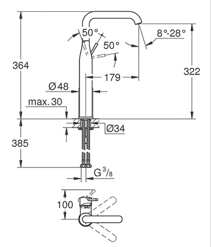 ברז פרח Essence מידה XL גרפיט מוברש GROHE מקט 24170AL1 או 32901AL1
